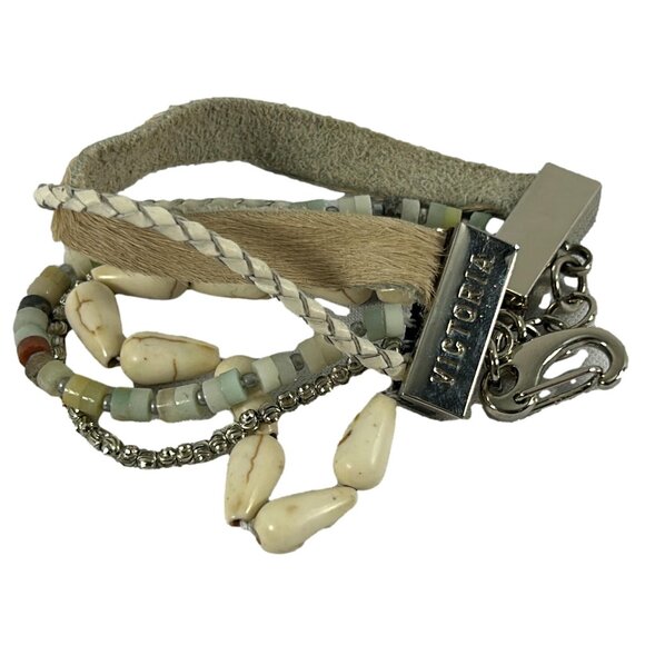 Victoria Emerson Boho Cuff Bracelet Shells Silver Tone Multistrand Layered Boho - Picture 1 of 11